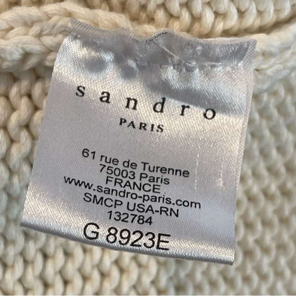 SANDRO Cream heavy cable knit open fringe cardigan Size Small - Picture 4 of 4